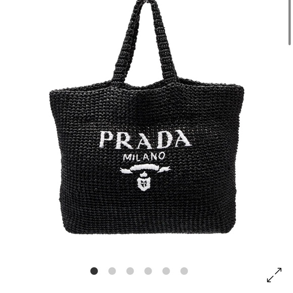 Prada Black large raffia Tote with White Logo - Picture 1 of 16